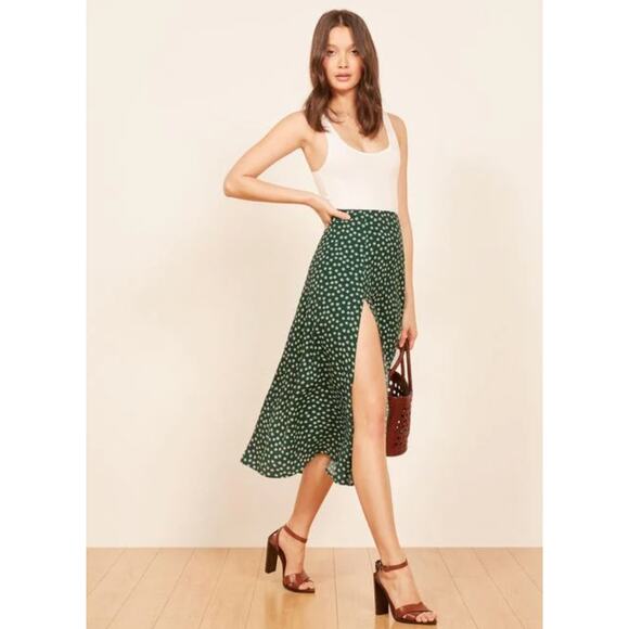 Reformation green zoe polka dot maxi slit skirt - Picture 1 of 6